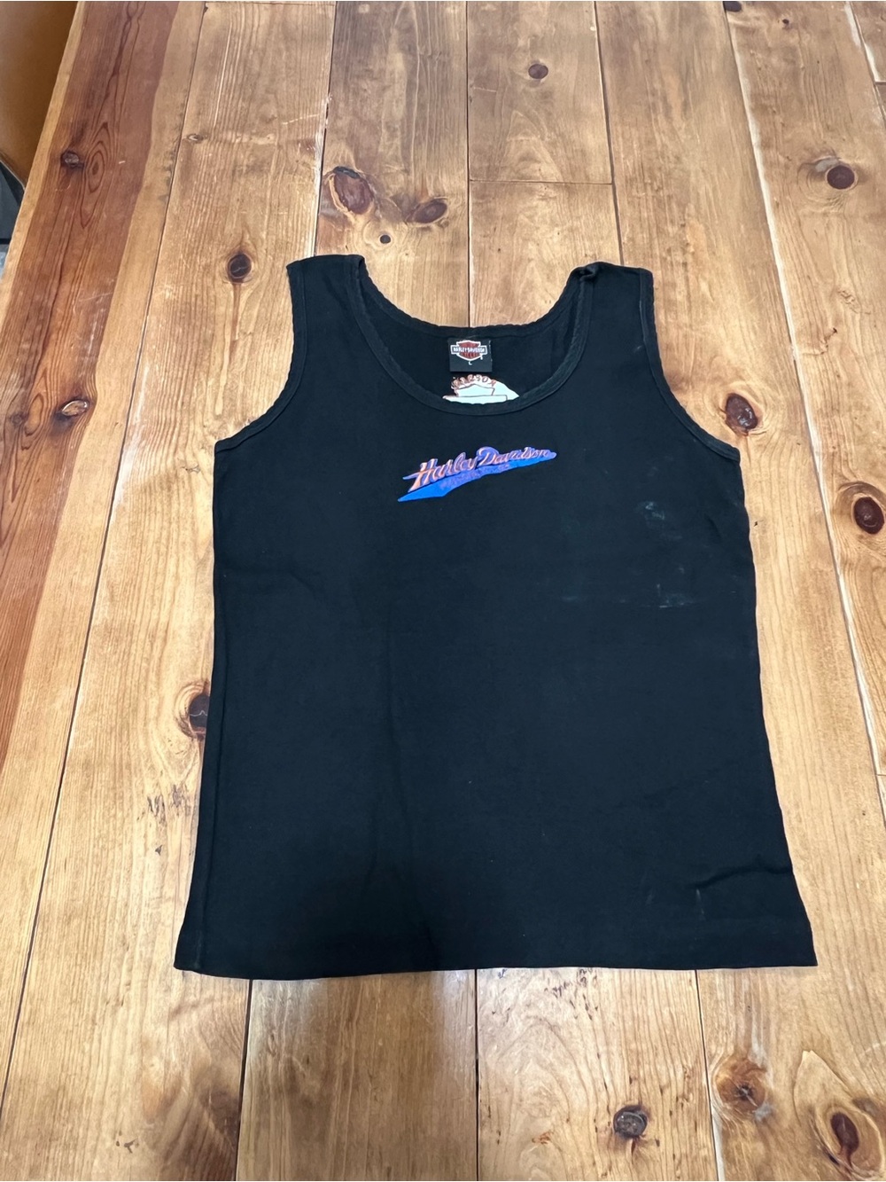 Harley-Davidson Black Tank Top with Blue and Purple Script Logo